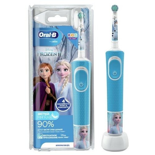 Зубная щетка детская Braun Oral-B Vitality Kids D1004132K Холодное сердце Frozen 2 режима чистки зубов 2 насадки с таймером от 3 лет наклейки в подарок голубая 378000₽