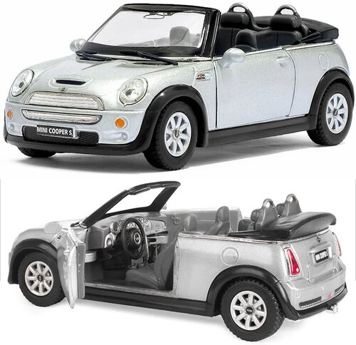 Металлическая машинка Kinsmart 1:28 «Mini Cooper S Convertible» KT5089D инерционная / Серебристый