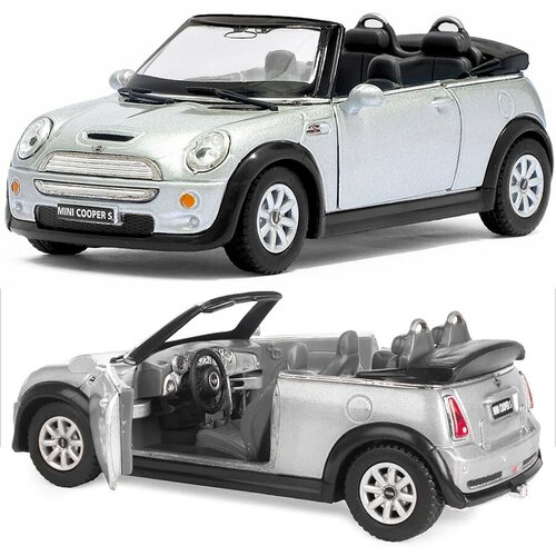 Металлическая машинка Kinsmart 1:28 «Mini Cooper S Convertible» KT5089D инерционная / Серебристый