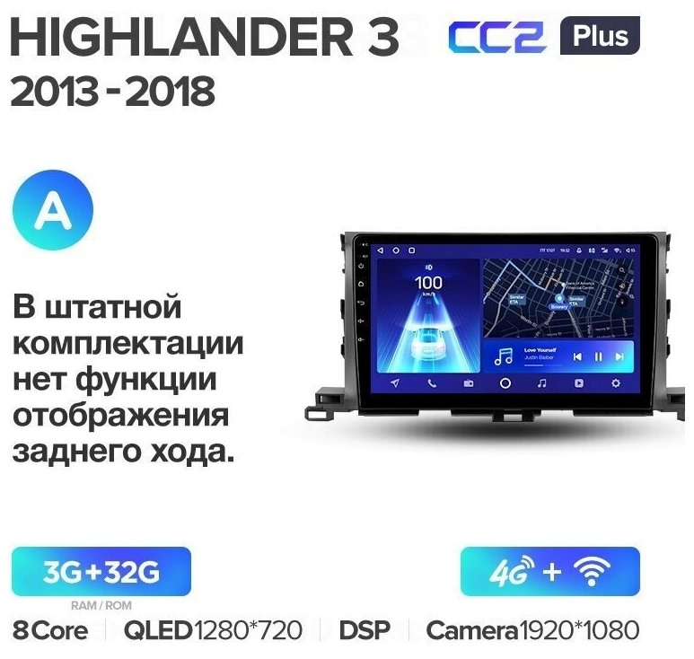 Штатная магнитола Teyes CC2 Plus Toyota Highlander 3 XU50 2013-2018 4+64G, Вариант C