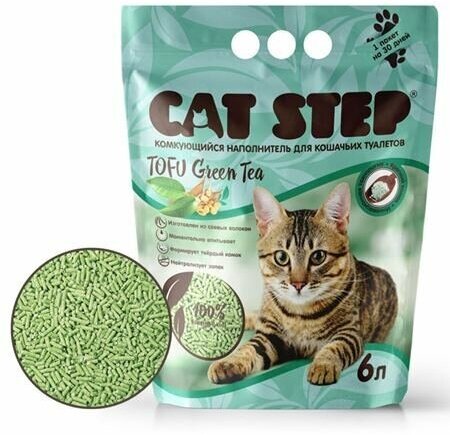 Cat Step Tofu Green Tea Наполнитель растительный комкующийся 6л