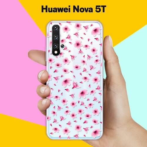 Силиконовый чехол Цветы розовые на Huawei Nova 5T силиконовый чехол цветы розовые на huawei nova 5t