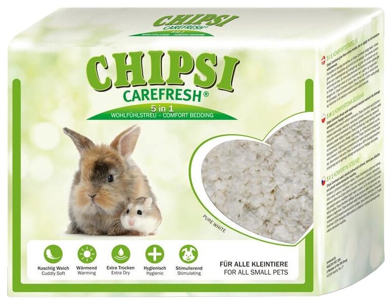 Наполнитель-подстилка Chipsi CareFresh Pure White для мелких домашних животных, бумажный, белый, 10 л