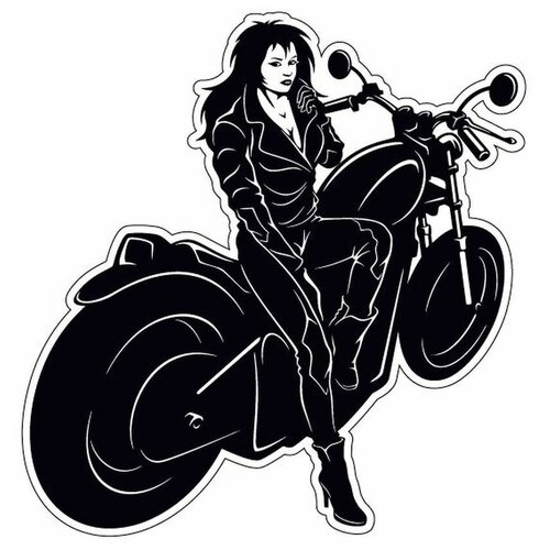 Наклейка Девушка на мотоцикле 14х15 см