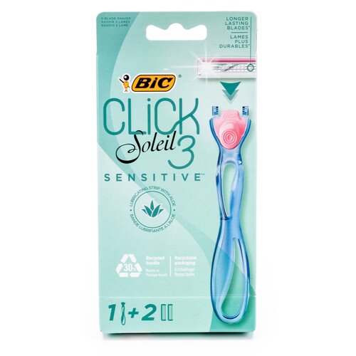 Станок бритвенный женский BIC Click 3 Sensitive + 2 сменные кассеты средства для бритья и депиляции bic сменные кассеты для бритья 5 лезвия bic click 5 soleil
