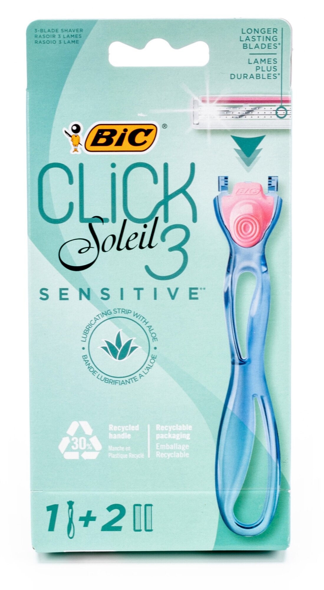 BIC / Бик Сlick Sensitive Бритвенный станок женский 3 лезвия, 1шт. +2 сменные кассеты / уход за телом