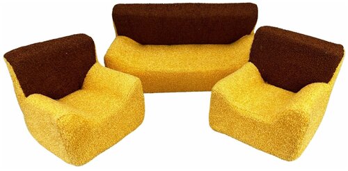 Игрушки для девочек, Кукольная мягкая мебель, диван, 2 кресла, коричневые, в пакете
