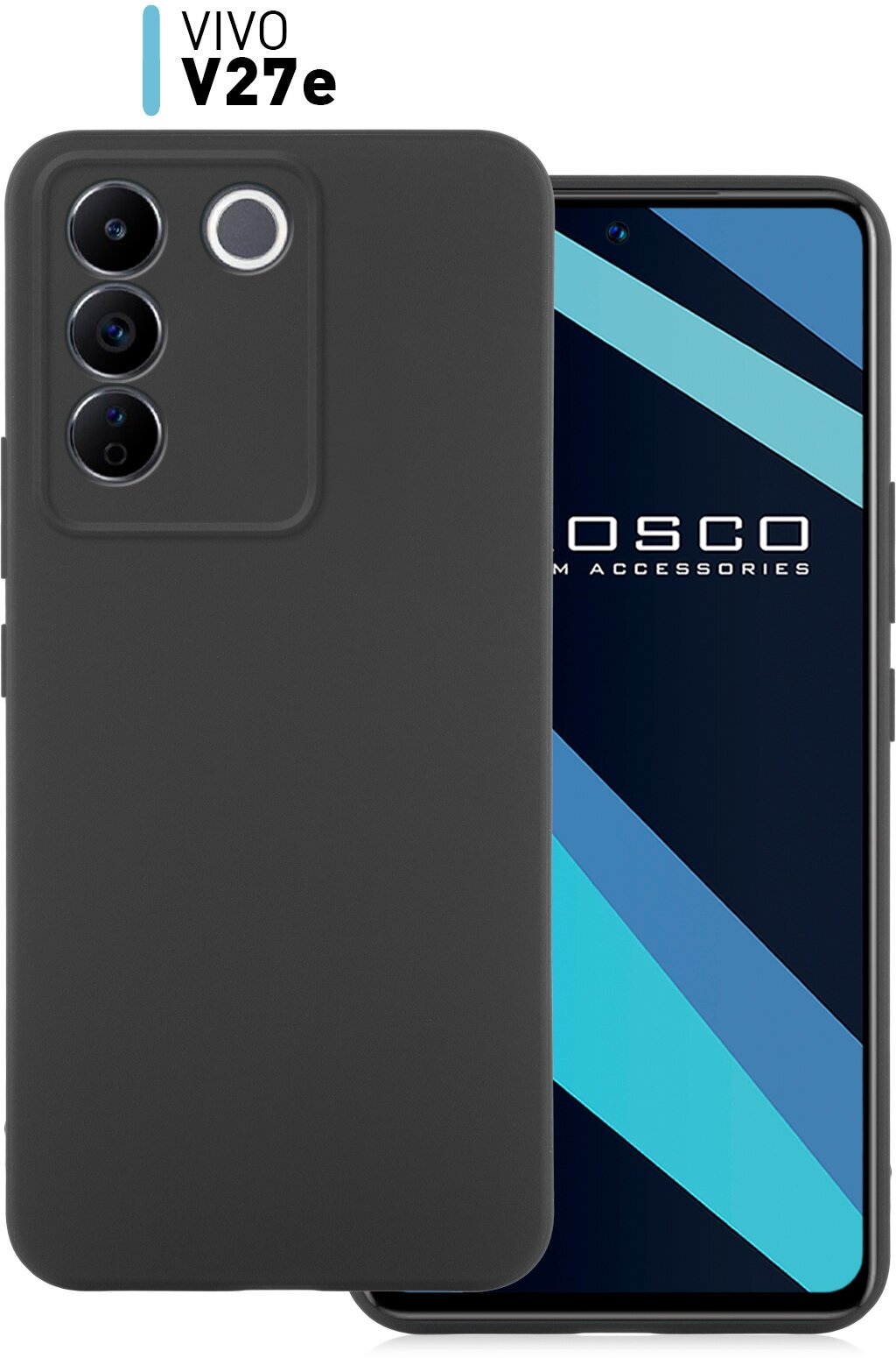 Чехол ROSCO для Vivo V27e (Виво В27E), силиконовый чехол, тонкий, матовое SOFT-TOUCH покрытие, аккуратные вырезы, бортик (защита) модуля камер, черный