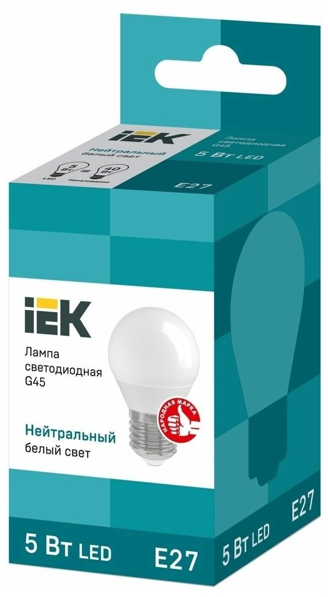 Лампа светодиодная IEK LLE-G45-5-230-40-E27, E27, corn, 5 Вт, 4000 К - фотография № 6