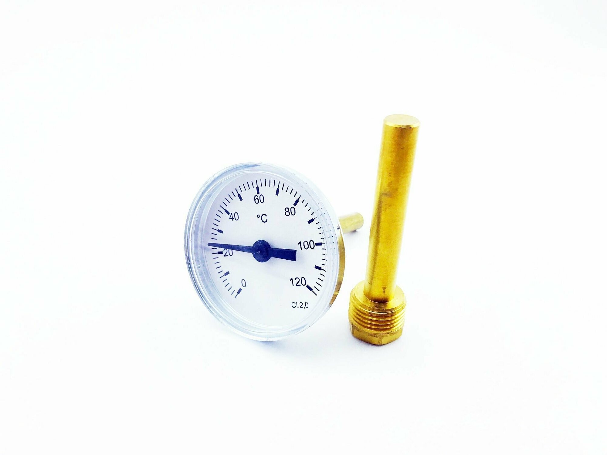 Термометр с колбой 7.5 см аксиальный с погружной гильзой биметаллический