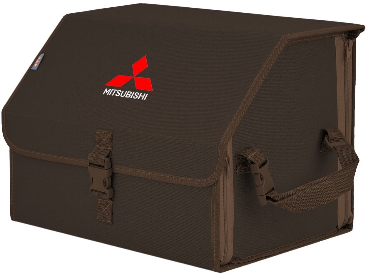 Органайзер-саквояж в багажник "Союз" (размер M). Цвет: коричневый с вышивкой Mitsubishi (Митсубиши).