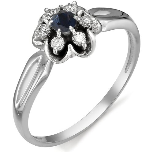 фото Алькор кольцо цветок с сапфиром и бриллиантами из белого золота 11854-202, размер 16.5