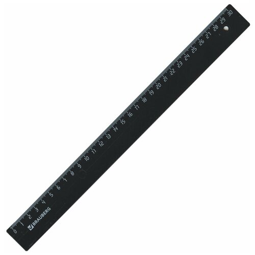 Линейка пластик 30 см, BRAUBERG, непрозрачная, черная, 210612, 210612