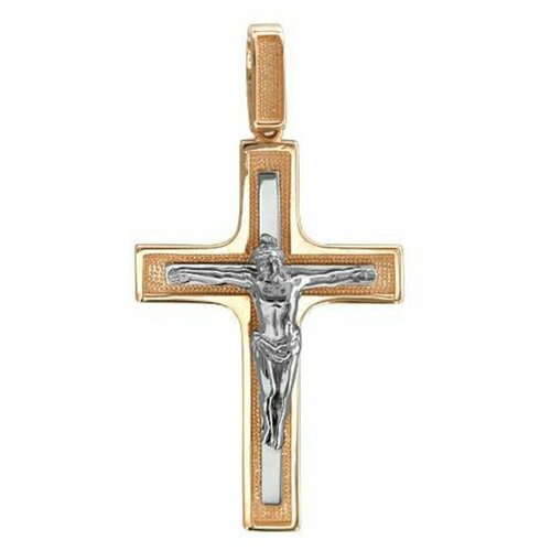 Крестик Эстет, комбинированное золото, 585 проба, размер 3.4 см. крест херсонес крест из красного золота распятие христа 22537