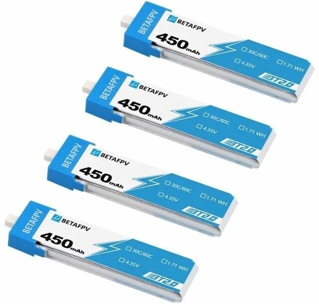 Аккумуляторы BETAFPV 450mAh 1S 30C LiHV BT2.0 4 шт.