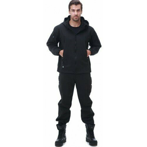 Тактический демисезонный костюм Softshell на флисе (черный) Размер 48