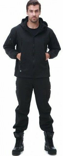 Тактический демисезонный костюм Softshell на флисе (черный) Размер 52