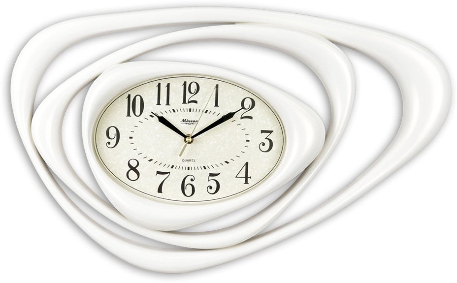 Большие настенные кварцевые часы MIRRON S99A БПП/Часы космос/Форма орбита/Оригинальные часы/Белый цвет корпуса/Белый (светлый) циферблат/Бесшумный плавный механизм