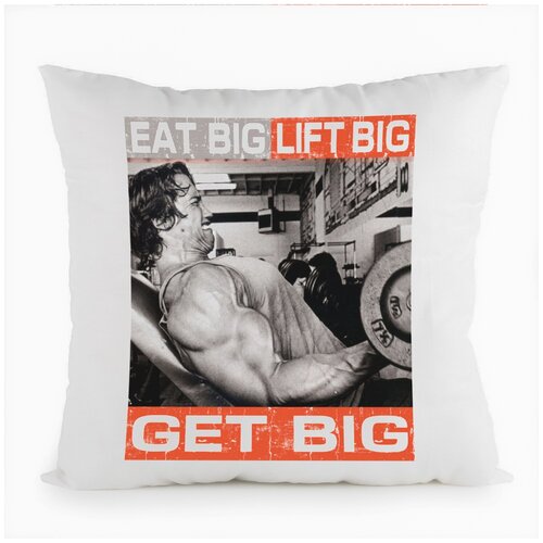 фото Подушка белая coolpodarok eat big lift big get big.,белая