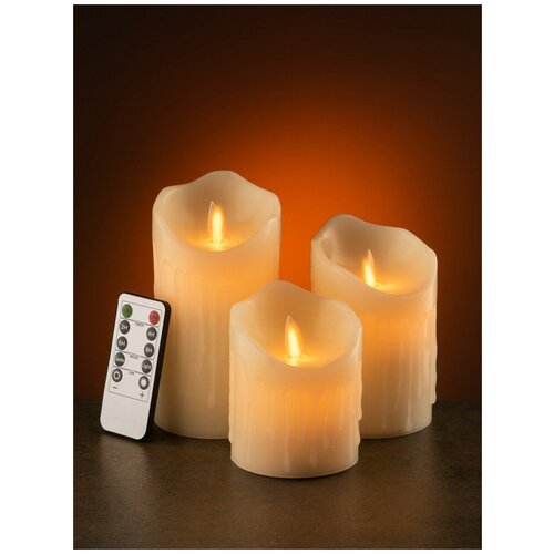 Светодиодные электрические восковые LED свечей (комплект из 3-х штук) с пультом ДУ на батарейках