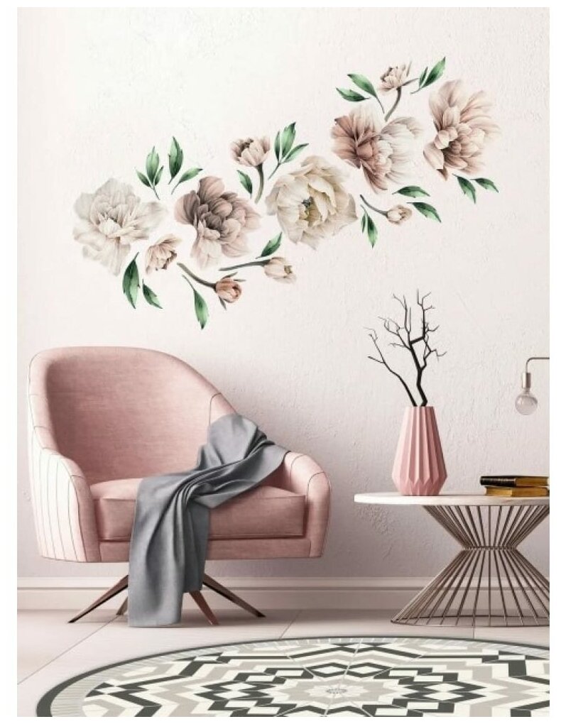 Наклейки интерьерные VEROL «Пионы» декоративные наклейки для интерьера на стену цветы декор дома пленка самоклеящаяся виниловые стикеры
