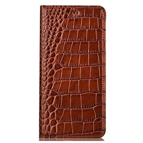 фото Чехол-книжка mypads premium для samsung galaxy a30s / samsung galaxy a50s из качественной импортной натуральной кожи теленка с фактурной прошивкой рельефа кожи крокодила экзотический светло-коричневый