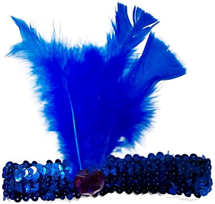 Повязка Лайзы на голову с пером цвет синий с фиолетовым камнем