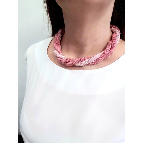 Колье, бисер, длина 46 см, розовый, бесцветный бусы ожерелье колье жгут из бисера ручной работы