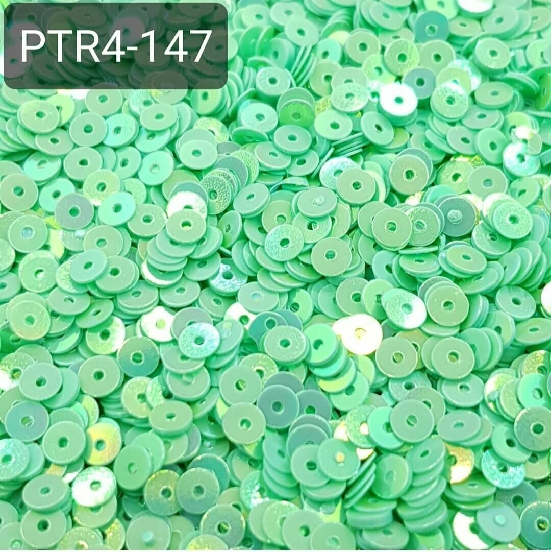 Пайетки круглые плоские с отверстием по центру, 4 мм - 10 гр/уп, Турция 147 Зеленый с радужным эффектом