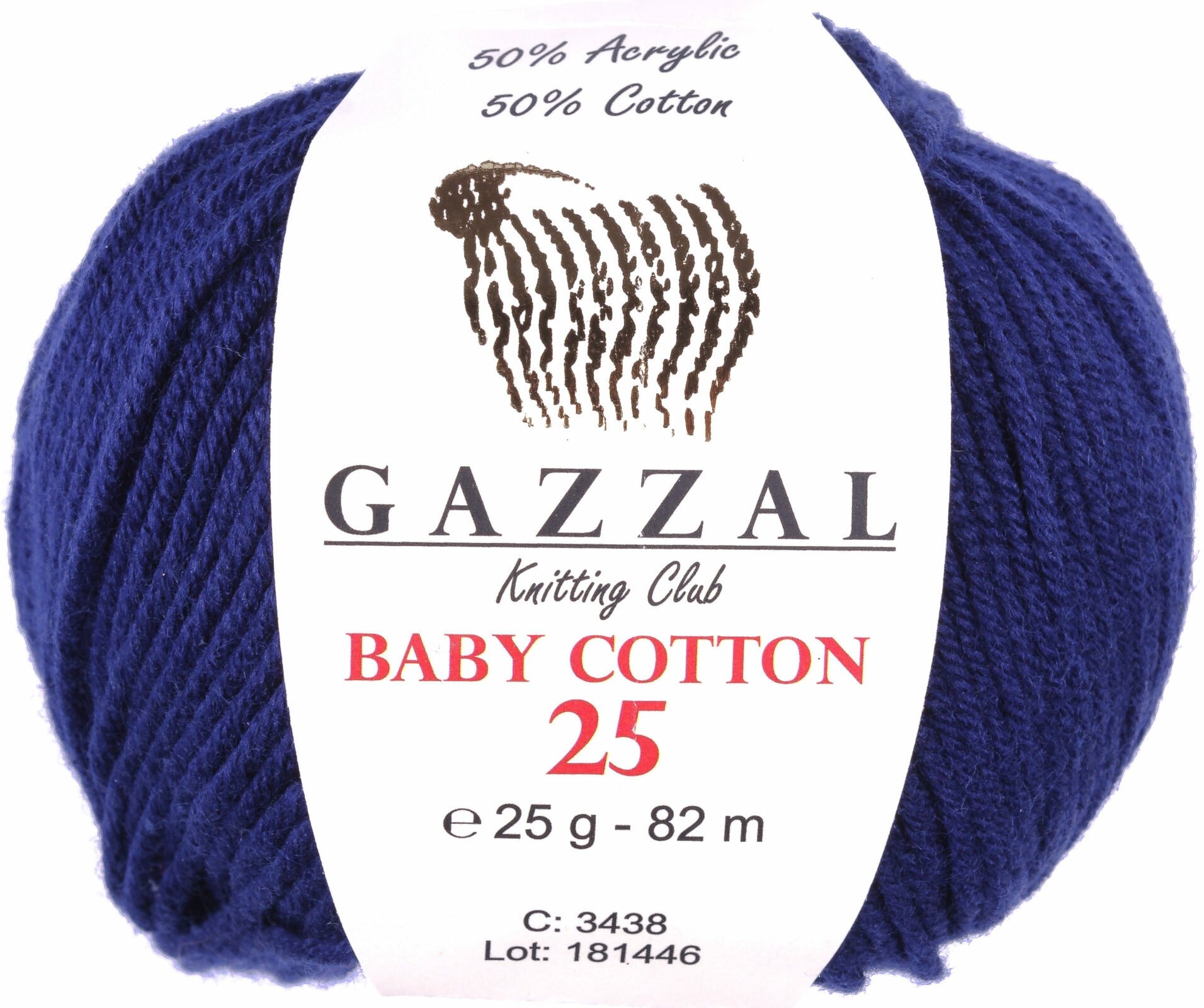 Пряжа Gazzal Baby Cotton 25 темно-синий (3438), 50%хлопок/50%акрил, 82м, 25г, 1шт