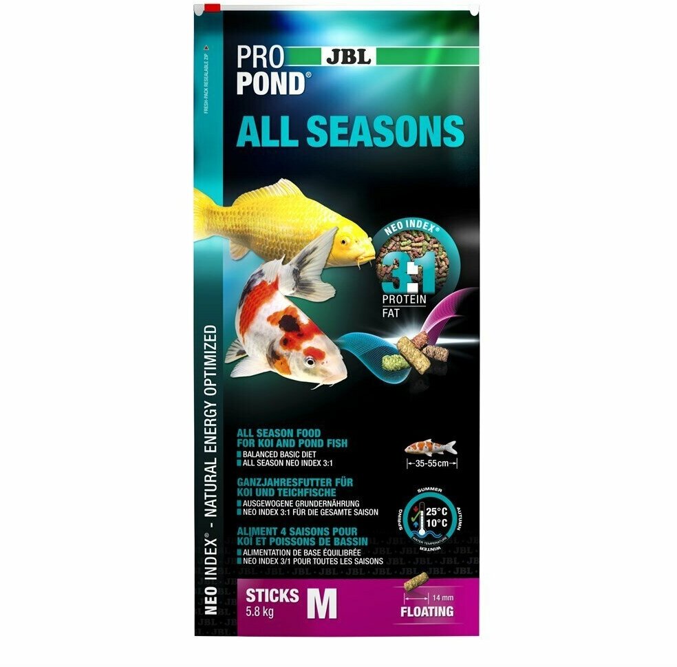 Корм для рыб JBL Pondsticks 3in1 ProPond All Seasons M 5.8 кг 32 л