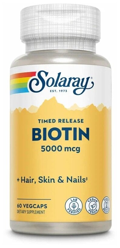 Капсулы Solaray Biotin Timed Release, 50 г, 60 шт.