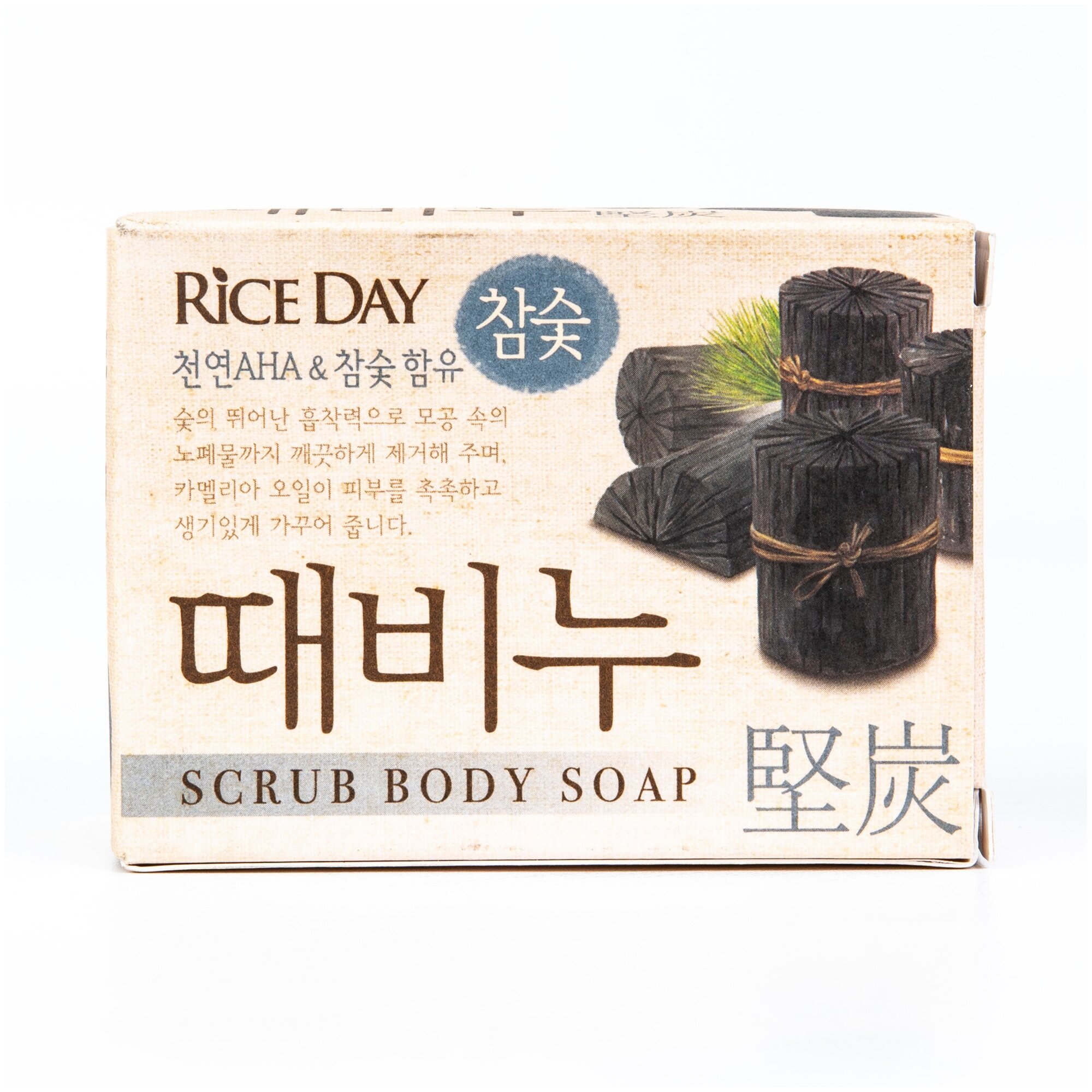 Туалетное мыло с эффектом скраба Rice Day Древесный уголь Южная Корея