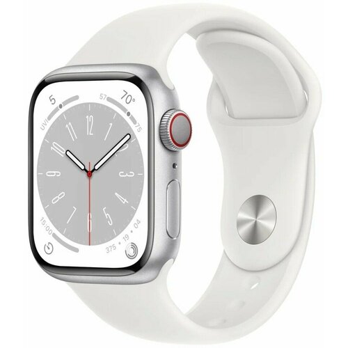 Apple Watch Series 8 45 мм Aluminium Case Silver/white Sport Band серебристый/белый M/L