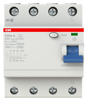 УЗО трехфазное ABB F204 ТИП A 63А 30MA