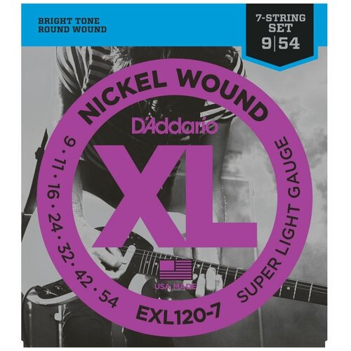 DAddario EXL120/7 струны для 7 стр.эл .гит., 09-52. exl120 xl nickel wound струны для электрогитары super light 9 42 d addario