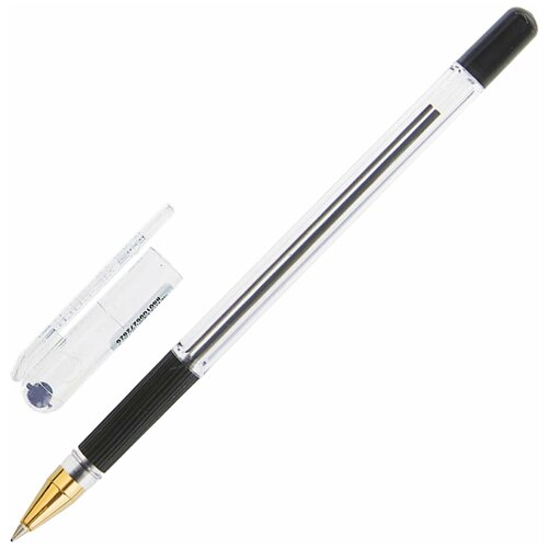 Ручка шариковая масляная с грипом MUNHWA MC Gold, черная, корпус прозрачный, узел 0,5 мм, линия письма 0,3 мм, BMC-01, (24 шт.)