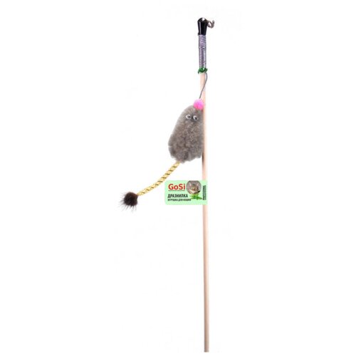 фото Махалка мышь с мятой серый мех с хвостом из серого меха на веревке gosi этикетка флажок