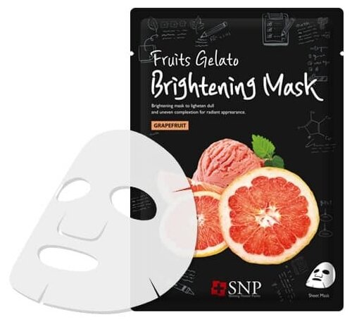 Тканевая маска SNP Fruits Gelato Brightening Mask с грейпфрутом, улучшающая цвет лица, 25мл - фото №3