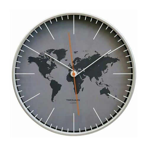 фото Часы настенные troyka 77777733, круг, серые, серебристая рамка, 30,5х30,5х5 см, 1 шт. тройка
