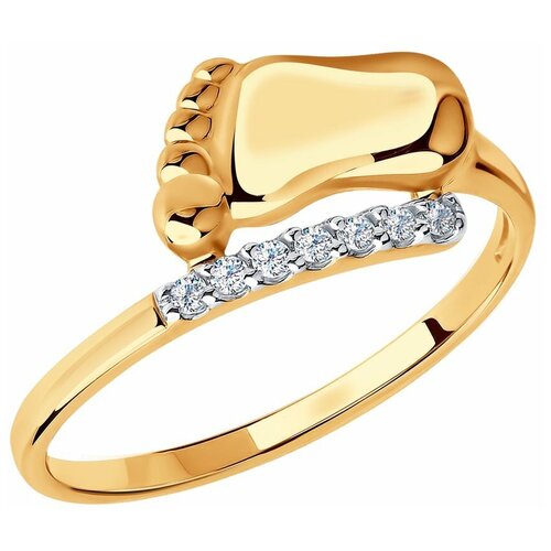 Кольцо SOKOLOV, красное золото, 585 проба, родирование, фианит, размер 16, красный, золотой кольцо sokolov из золота 585 пробы с хризолитами
