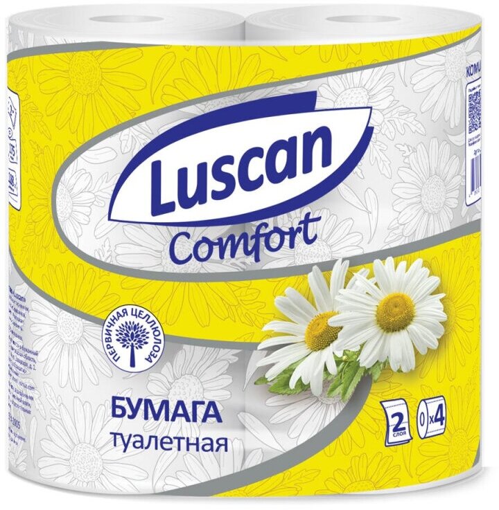 Бумага туалетная Luscan Comfort 2сл бел с жел тисн ромаш 100%цел 21,9м4р/уп