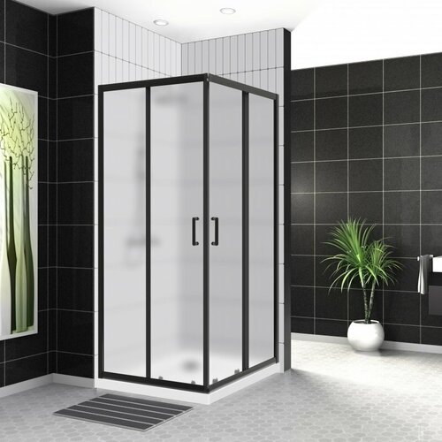 Душевой уголок BelBagno UNO-195-A-2-100-C-NERO, профиль черный, стекло прозрачное