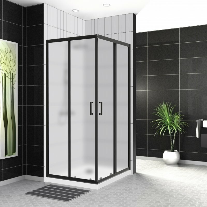 BelBagno Душевой уголок BelBagno Uno-195, 90 х 90 х 195 см, профиль черный матовый, стекло рифлёное, UNO-195-A-2-90-P-NERO