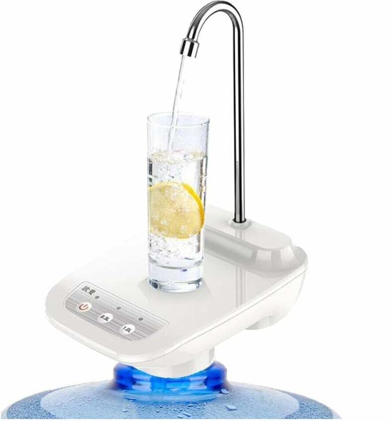 Автоматическая помпа для бутилированной воды с подставкой / электрическая аккумуляторная помпа / белая