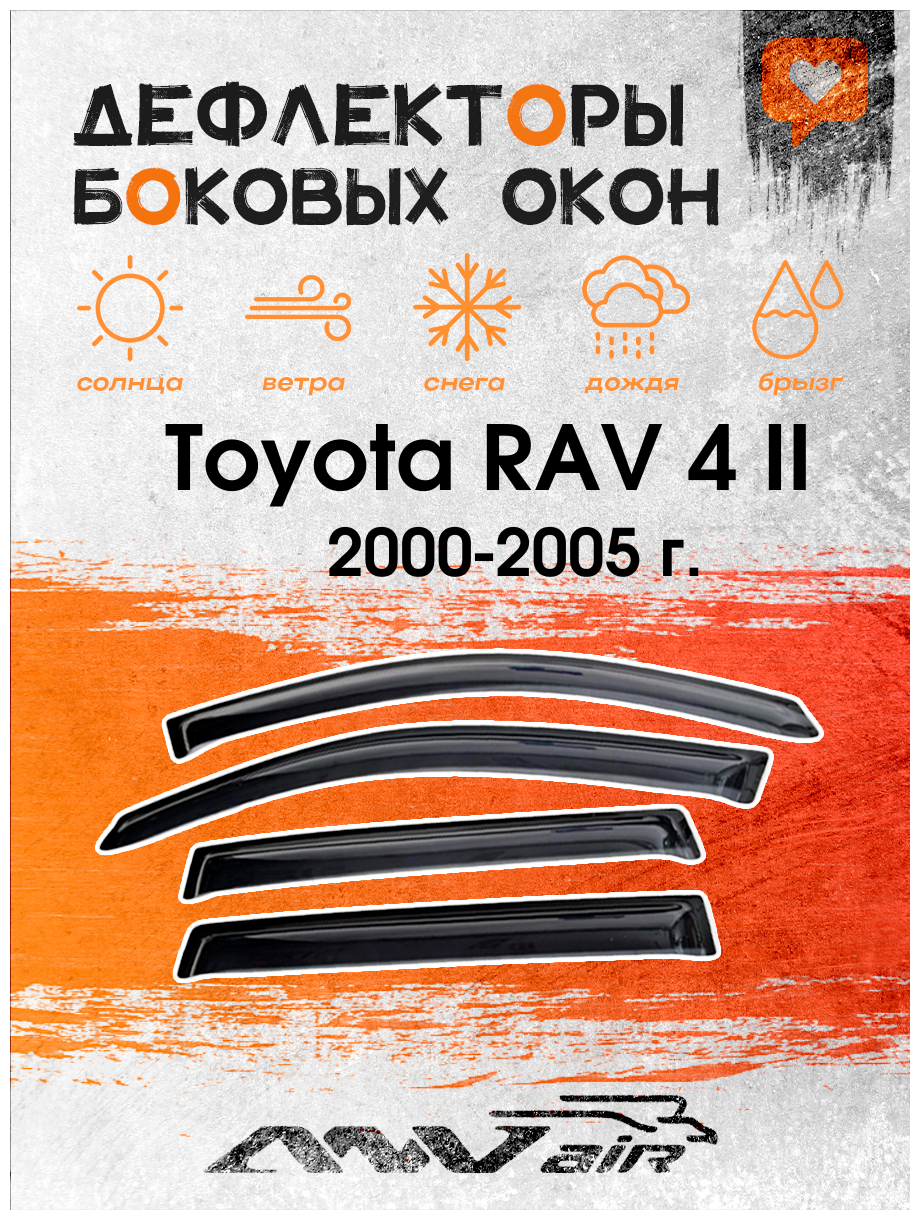 Дефлекторы окон Toyota RAV 4 II 2000-2005 г. / Ветровики на Тойота Рав 4 II 2000-2005 г.