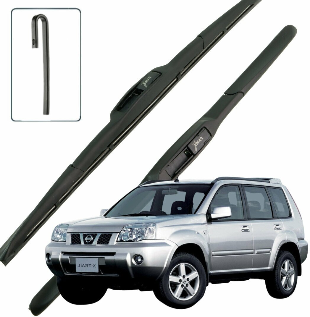 Дворники Nissan X-Trail (1) T30 Ниссан Х-трэйл Т30 рест 2003 2004 2005 2006 2007 Щетки стеклоочистителя гибридные 600мм-400мм к-т 2шт