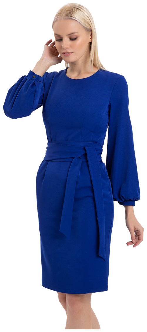 Платье-футляр ONateJ, креп, повседневное, классическое, полуприлегающее, до колена, карманы, размер 56, синий