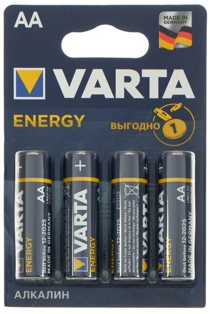 Varta Батарейка алкалиновая Varta Energy, AA, LR6-4BL, 1.5В, блистер, 4 шт.