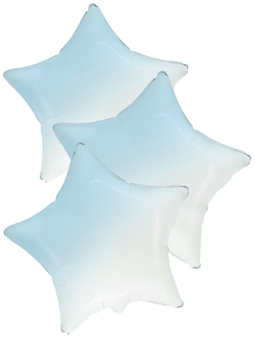 Воздушные шары фольгированные Flexmetal звезды Градиент, белый/голубой, 46 см, 3 шт.